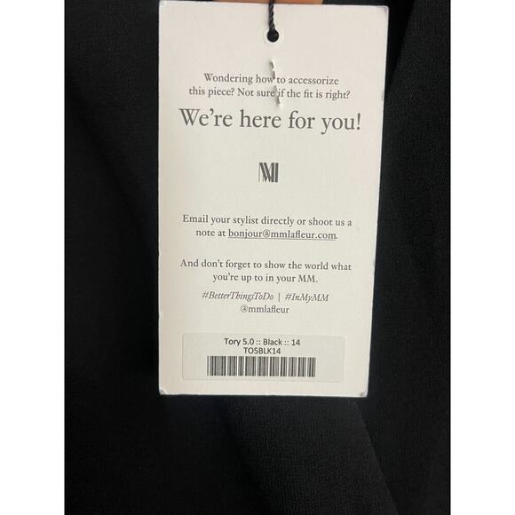 MM Lafleur 14 Dress Black Tory Knee Length Wrap Style Short Sleeve Sheath NEW - Picture 10 of 15